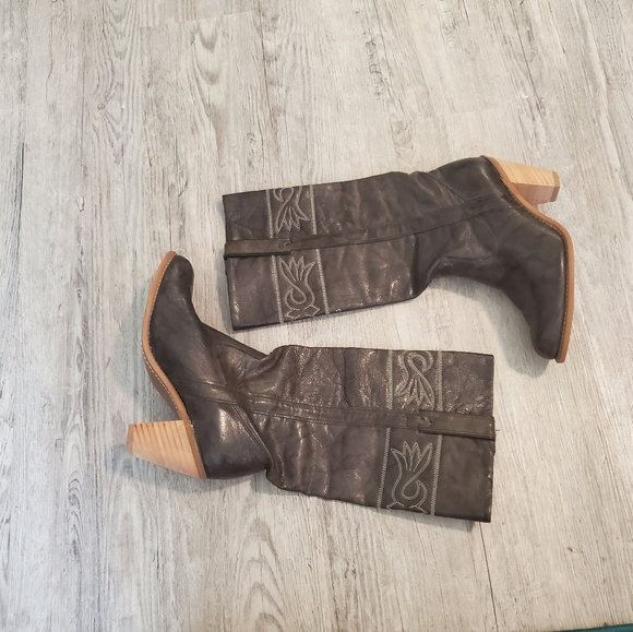 Metallic grey cowboy boots size 6.5 block heel western rodeo party shoes - Picture 10 of 14